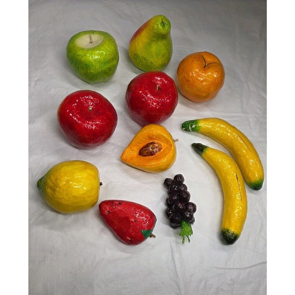 Vintage Paper Mache Fruit Decorative Folk Art Hand Crafted Apple Grapes 11 pc - Picture 3 of 15